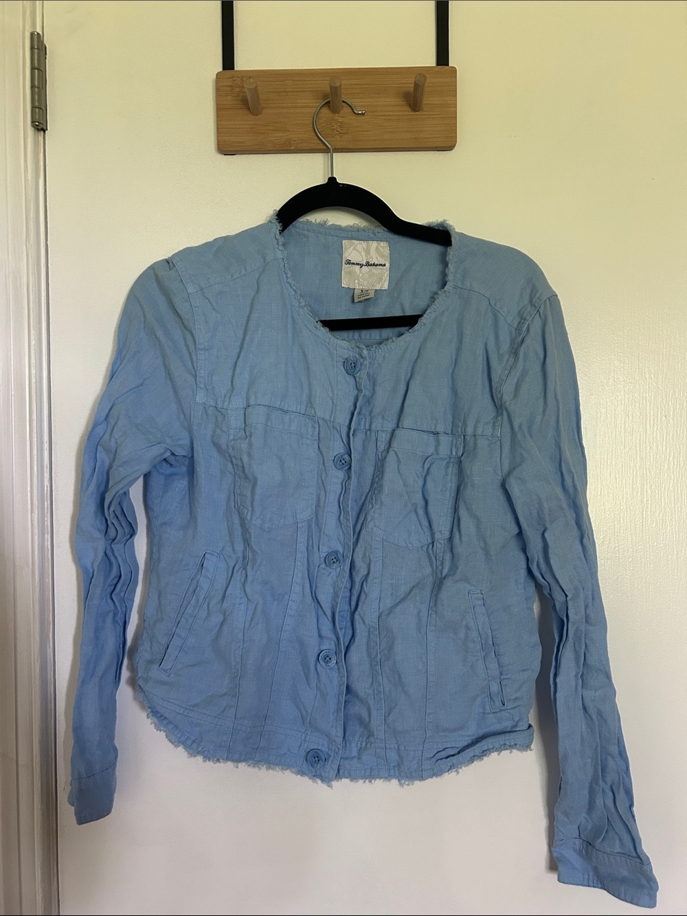 Tommy Bahama Pastel Blue Button-Front women’s linen top